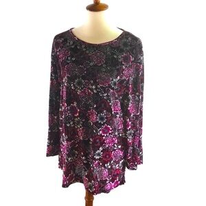 Cathy Woman 1X Velvet Burnout Whimsigoth Dark Floral Romantic Blouse L/S Top